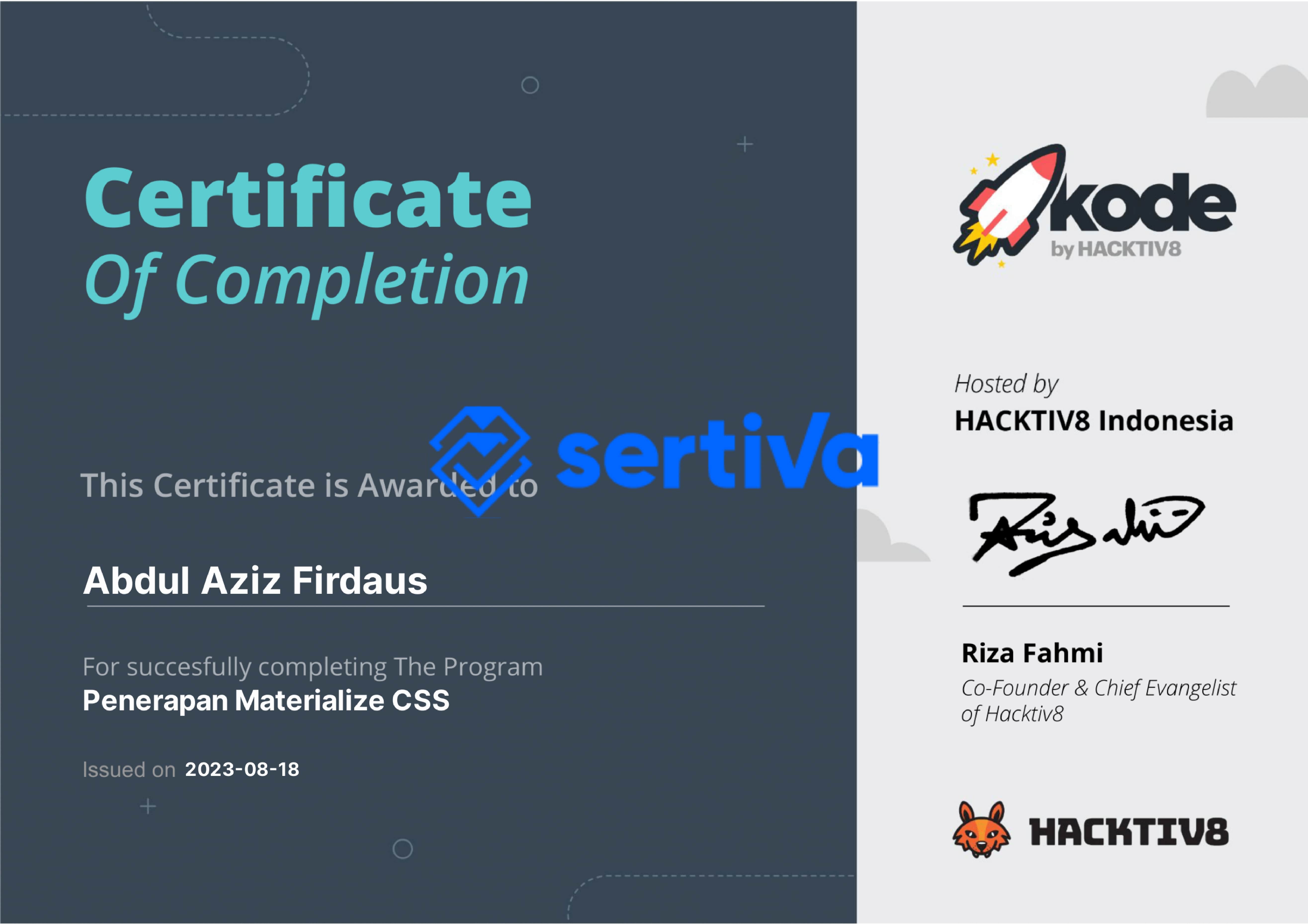 Certificate Courses Materialize CSS